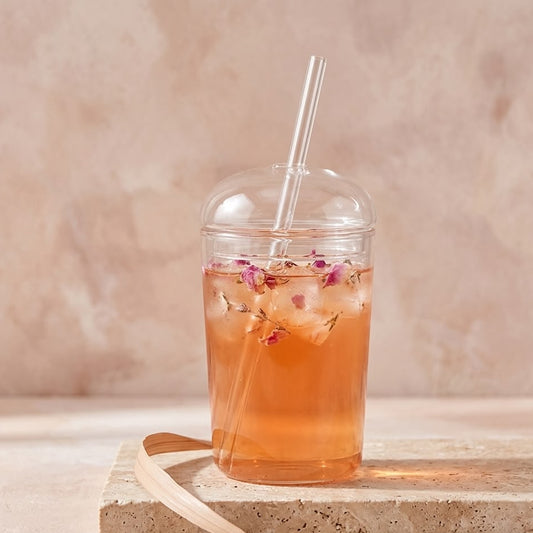 VASO CON TAPA Y PITILLO DE VIDRIO LISO