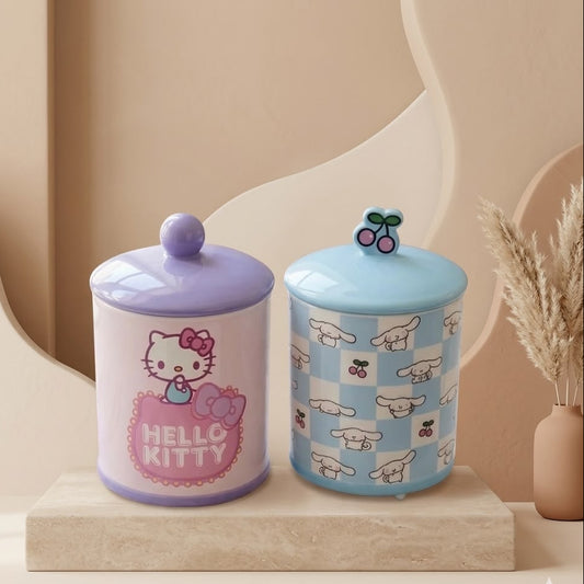 ENVASE DE VIDRIO CON TAPA DE HELLO KITTY Y CONEJITO