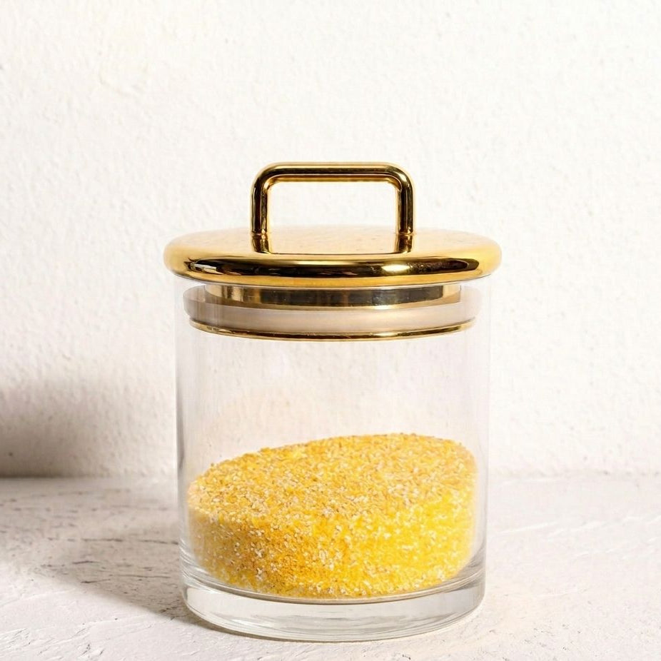 ENVASE ELEGANTE DE ACRILICO CON TAPA DORADA