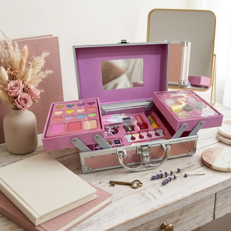 ESTUCHE PARA NIÑA DE MAQUILLAJE, MANICURE Y PULSERA