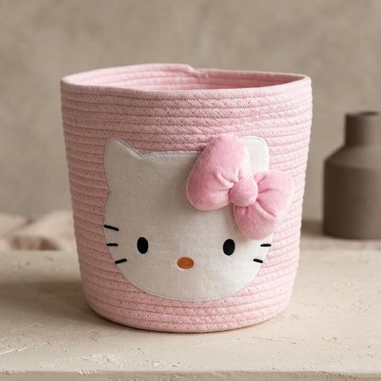 CESTA TEJIDA DE HELLO KITTY ROSADA