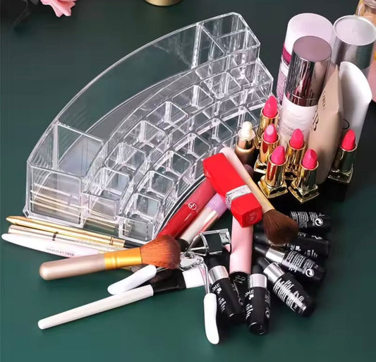 ORGANIZADOR DE ACRILICO PARA LABIALES Y BROCHAS CON BORDES ROSE GOLD PEQUEÑO