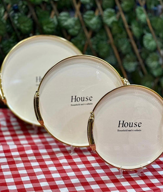 BANDEJA PARA SERVIR REDONDA BLANCA CON ASAS DORADAS