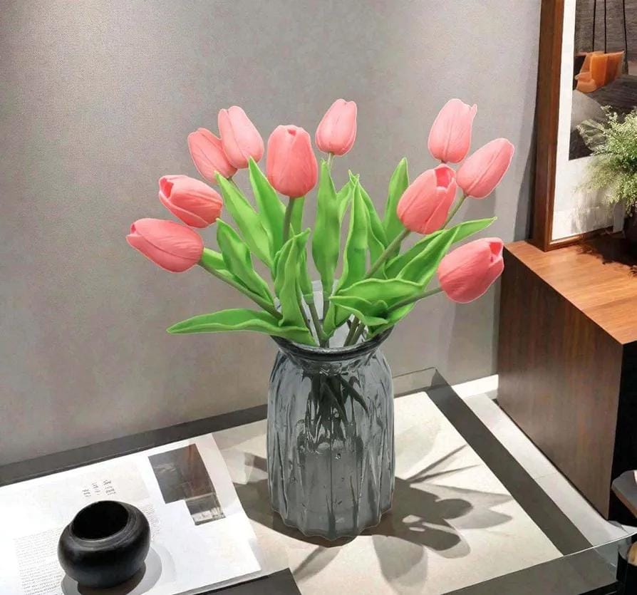 SET DE 10 FLORES TULIPANES COLOR CORAL